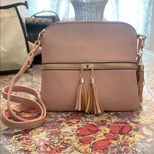 Mauve Crossbody Bag With Gold Accents